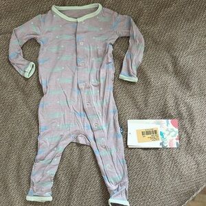 Kickee Pants Lavender Grey and Mint Footie with Lizard print
